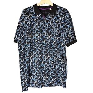 Robert Graham Polo Shirt Black Blue Diamond Short Sleeve Cotton Men's XL